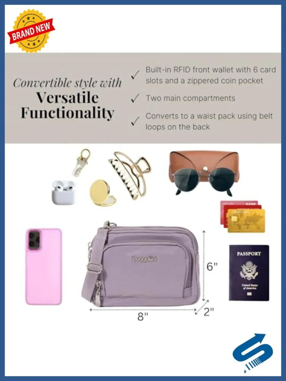 Triple Zip RFID Crossbody Wallet Convertible Belt Bag Lightweight Nylon
